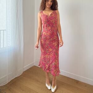 Vintage Pink Paisley Mesh Maxi Dress Y2K (XS/S)